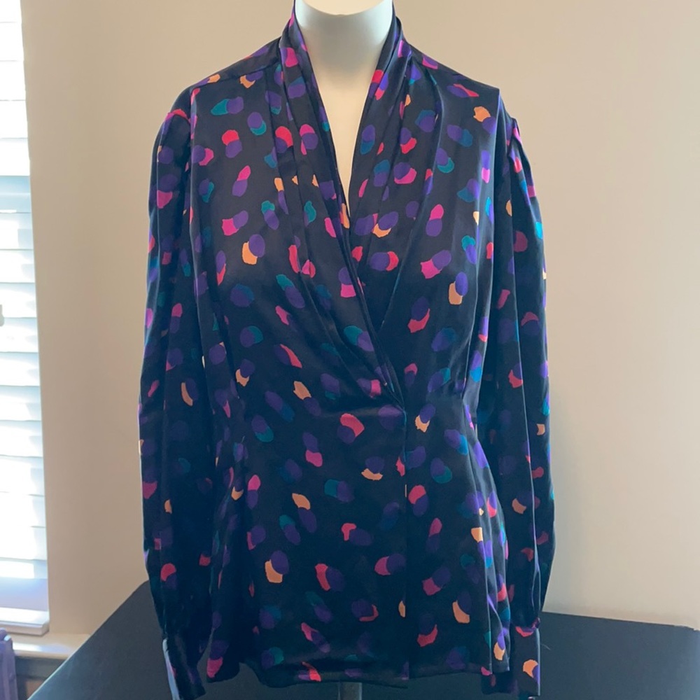 Vintage Doncaster Multicolor Silk Long-Sleeve Blouse